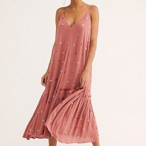 Free People - Milky Way Sequin Midi Dress Spaghetti Strap Pink